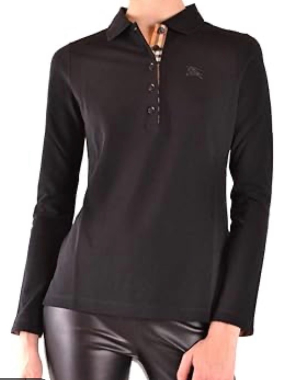 Burberry Black Long-Sleeve Polo Top for Women